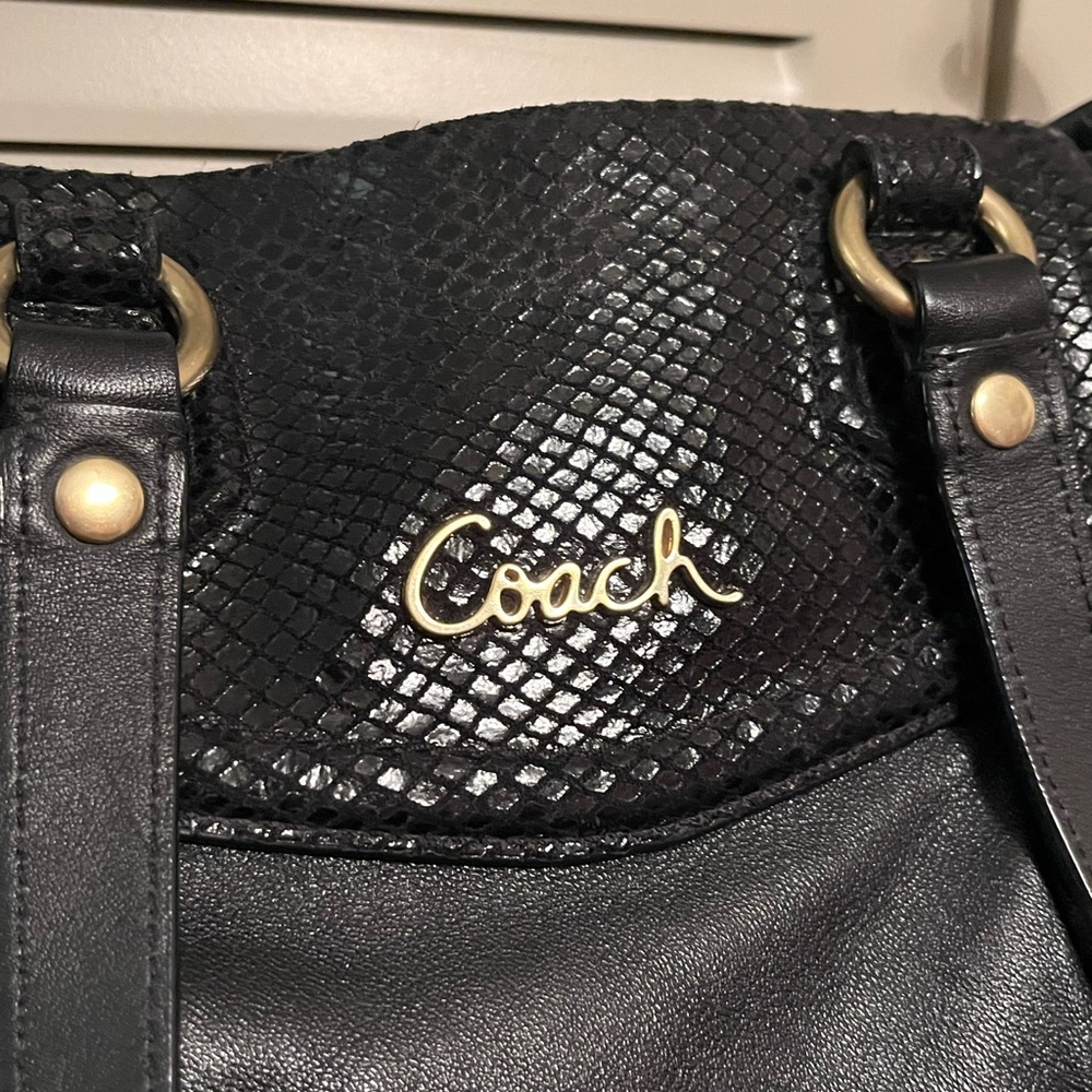 EUC Coach Ashley Python Embossed Detail Black Lea… - image 4